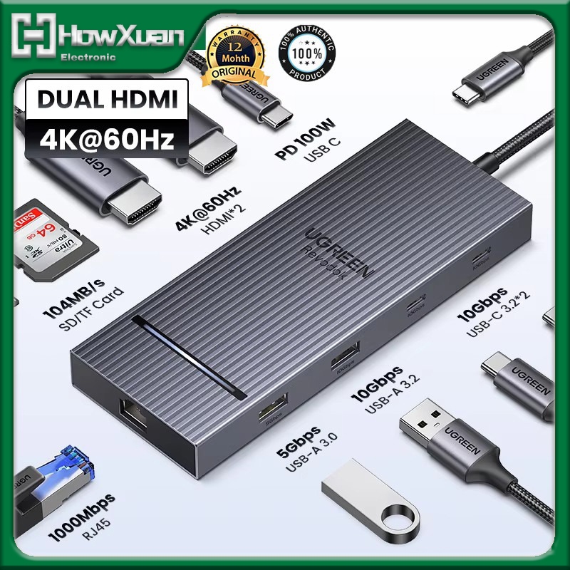 UGREEN 10 in 1 USB C HUB 10Gbps 4K60Hz HDMI USB3.2 PD100W USB Splitter Docking Station
