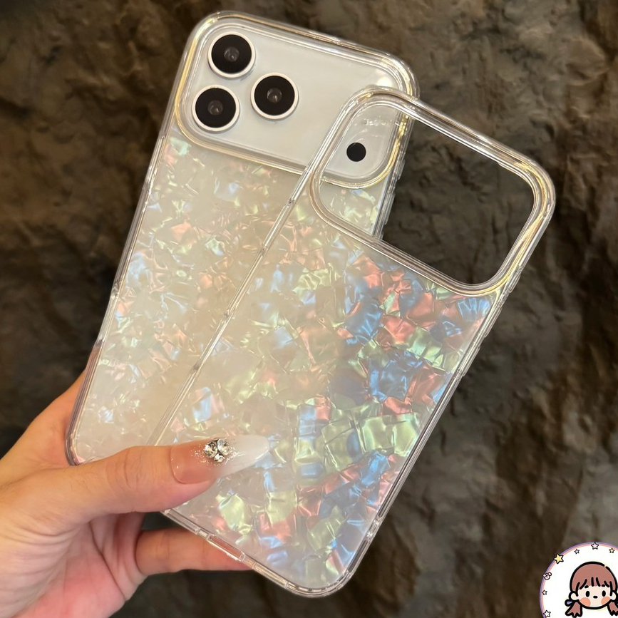 Ins เกาหลี Shimmer Shell Grain เคสโทรศัพท์สําหรับ iPhone 11 12 13 14 15 16 17 Pro Max Iridescent Pearl Texture อะคริลิคโปร่งใสกลับ Anti Drop Slim แฟชั่นฝาครอบป้องกัน