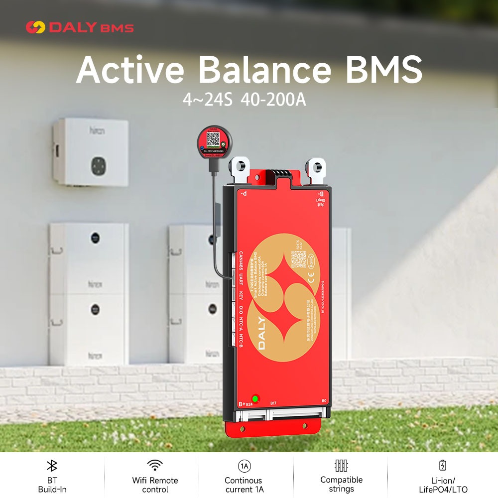 BMS สมาร์ทบลูทูธ wifi 4s-8s 17s 24s / 40A-100A 150A 200A Balanced current 1A CAN การตรวจสอบแบบเรียลไทม์ BMS