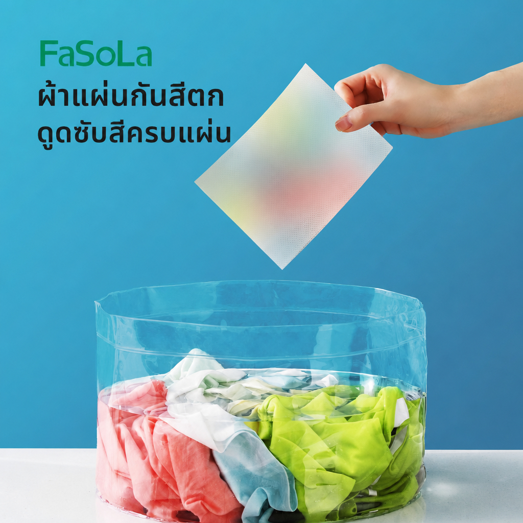 แผ่นดูดสีตก 30 แผ่น แผ่นซับสีผ้า กันสีตก ช่วยดักจับสีระหว่างซักผ้า ซักผ้ารวมได้ ไม่ต้องแยกสี ใช้งานง่าย
