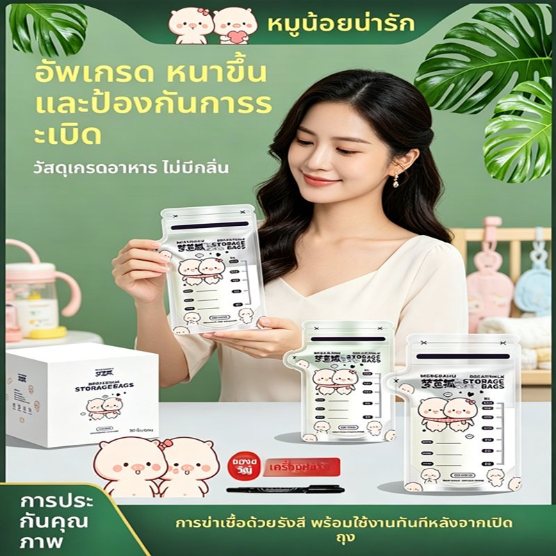 ถุงเก็บนมแม่ความจุขนาดใหญ่สองชั้นปิดผนึกตู้แช่แข็งทนอุณหภูมิสูงไม่ง่ายที่จะทําลายวัสดุเกรดอาหารเต้านม