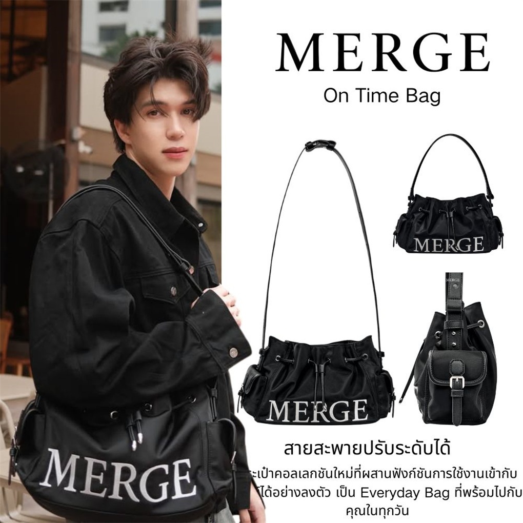 【100% ของแท้】MERGE On Time Bag ะพายไหล่ สีดำ ใหม่มือ1ยังไม่แกะกล่อง