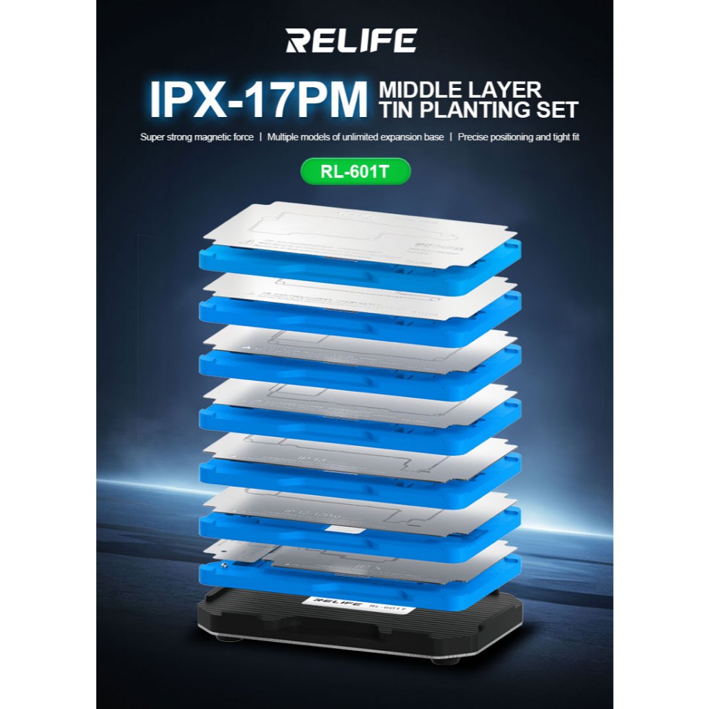 RELIFE RL-601T IPX-17PM 31-in-1 ชุดปลูกดีบุกชั้นกลางชั้นกลางดีบุก รองรับ IPX-17PM เต็มรูปแบบ