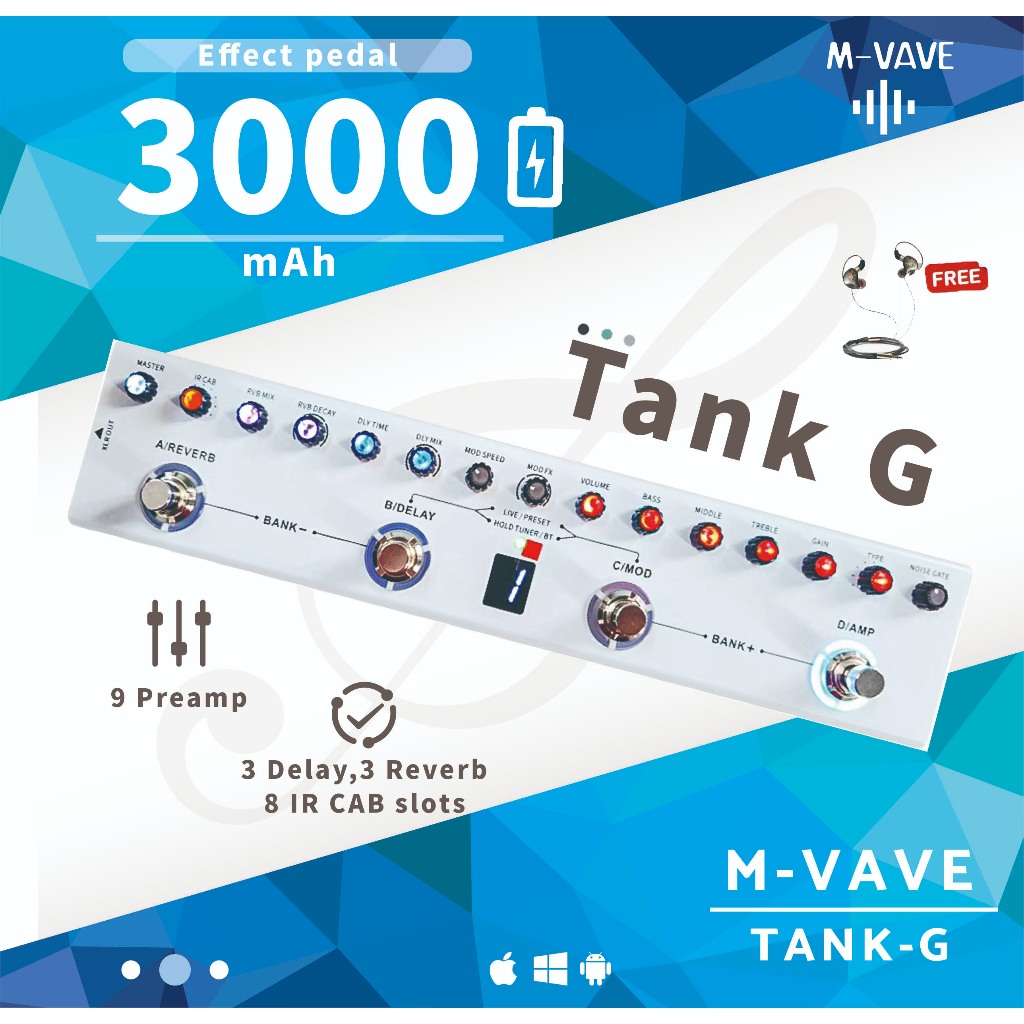 New M-VAVE Tank-G V2 Guitar Multi-Effects Pedal พร้อม 36 ชุดข้อและพลังงานแบบชาร์จไฟได้