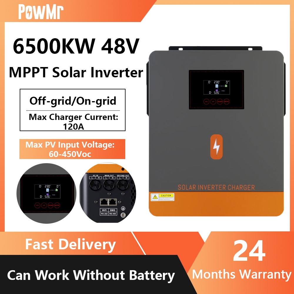 PowMr 6.5KW Hybrid Solar Inverter Hybrid On Grid MPPT Hybrid Inverter 48V 500VDC Off/On Grid Hybrid 