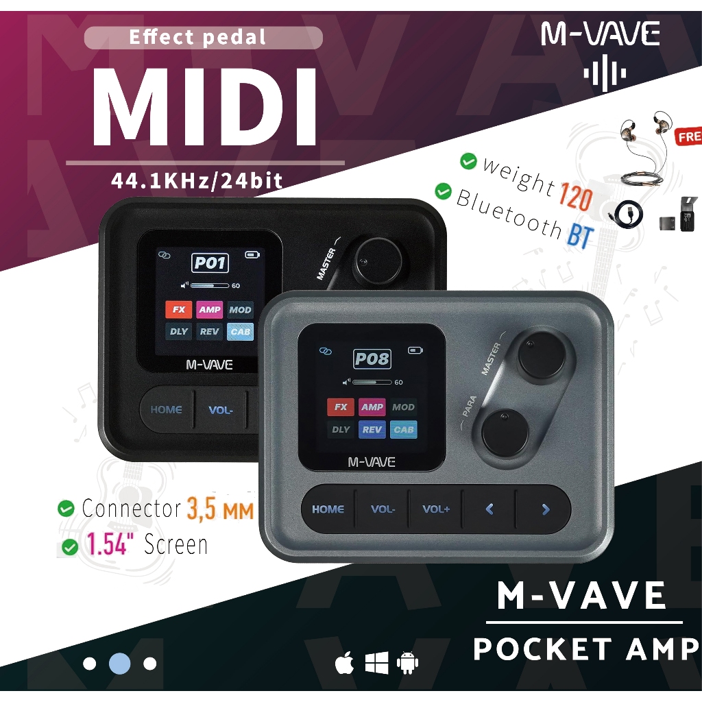 M-VAVE Pocket AMP 60+เอฟเฟกต์, IR Cabs, Reverbs อเนกประสงค์, มินิแบบพกพาสําหรับบันทึกกีตาร์/เบส