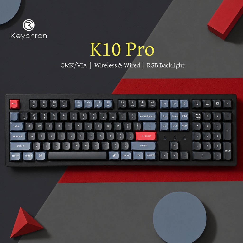 Keychron K10 Pro คีย์บอร์ดไร้สายแบบกําหนดเองรูปแบบขนาดเต็ม QMK โปรแกรมบลูทูธ/สายสีขาว Backlit พร้อมส