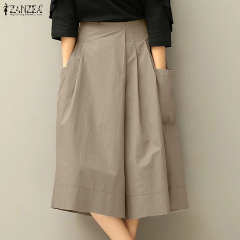 ZANZEA Celmia ผู้หญิงเกาหลีลําลองเอวสูงจีบกระเป๋าด้านข้างกางเกงครอป — صورة 5