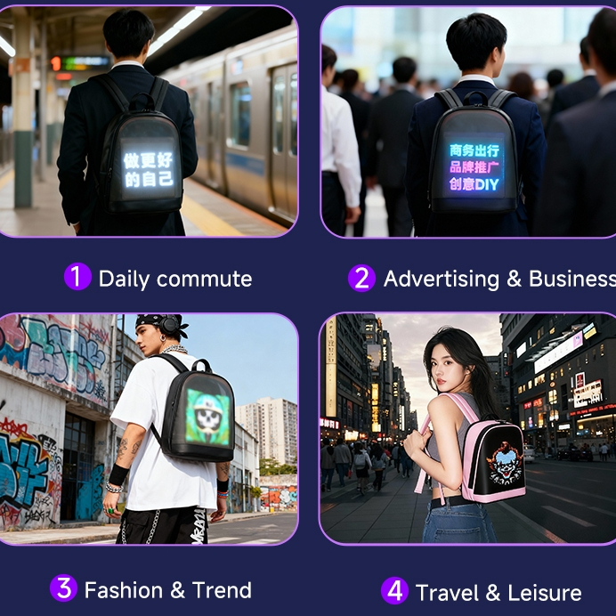 Cool Tech กระเป๋าเป้สะพายหลังจอแสดงผล LED P2.75 Pixel Screen APP ตั้งโปรแกรมได้ Casual Daypack 4 ตัว