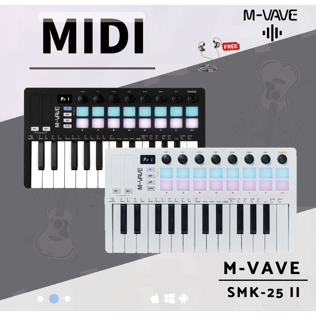 M-VAVE SMK-25 II 25 Key MIDI Controller คีย์บอร์ด USB Mini 16 RGB กลองแผ่น 8 ปุ่ม