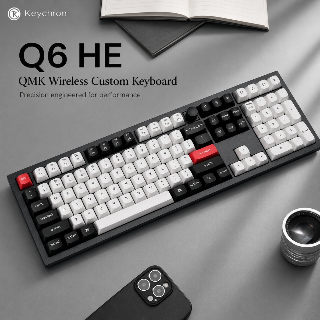 Keychron Q6 HE คีย์บอร์ดแม่เหล็กแบบกําหนดเองไร้สาย 100% รูปแบบขนาดเต็ม 2.4 GHz/บลูทูธ/แบบมีสาย, QMK 