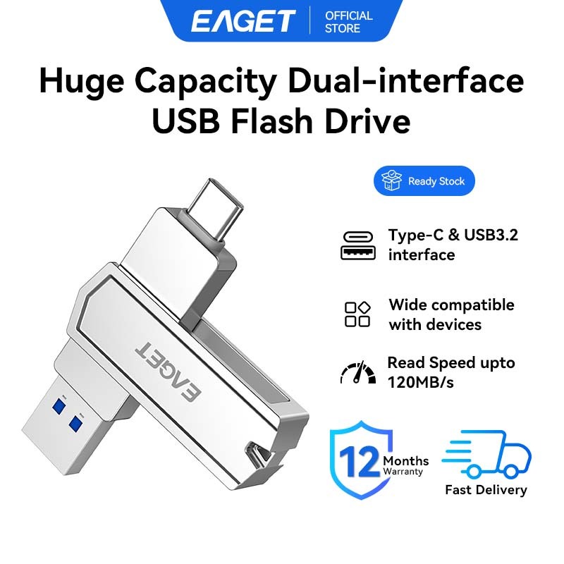 EAGET CF22 แฟลชไดรฟ์ USB 2-in-1 USB 3.2 Type-C (120MB/s) 32GB 64GB 128GB 256GB