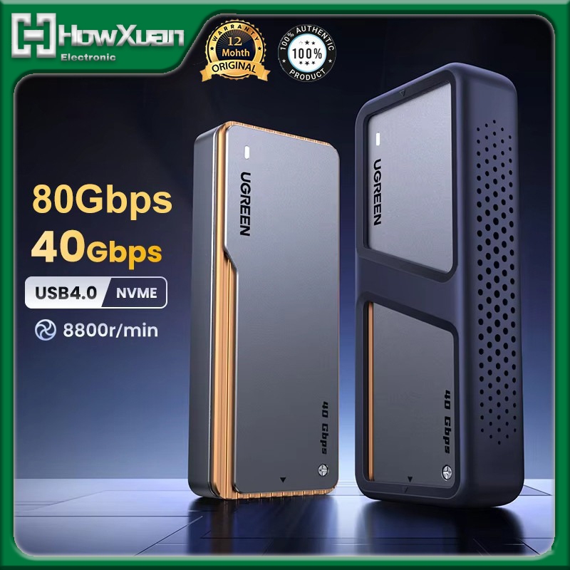 UGREEN 80Gbps 40Gbps M.2 NVMe Enclosureพร้อมพัดลมระบายความร้อนAnti-Drop SSD Enclosure USB 4.0 USB 3.