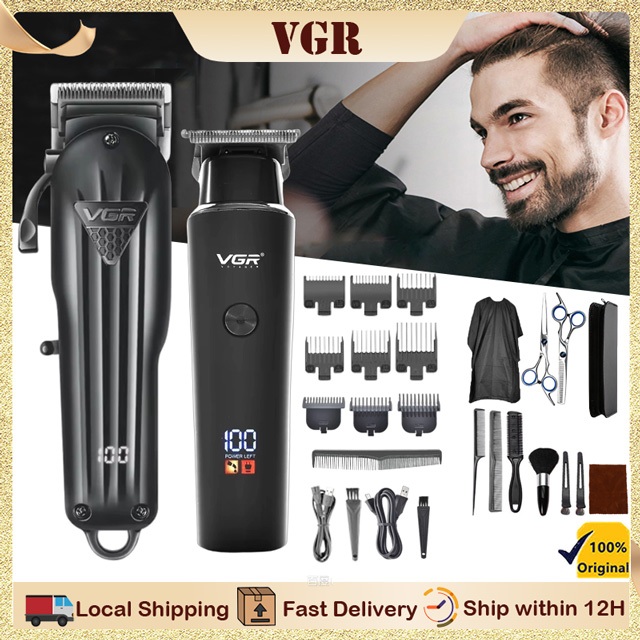 VGR ชุดปัตตาเลี่ยนตัดผม Professional Hair Clipper Set เครื่องตัดผมไฟฟ้า ปัตตาเลี่ยนกันขอบ ไร้สาย USB