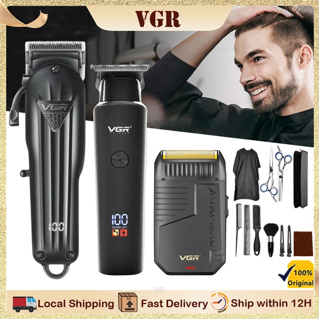 VGR ชุดปัตตาเลี่ยน ตัดผม + ปัตตาเลี่ยนกันขอบ + เครื่องโกนหนวดไฟฟ้า ไร้สาย USB ชาร์จ Professional Hai
