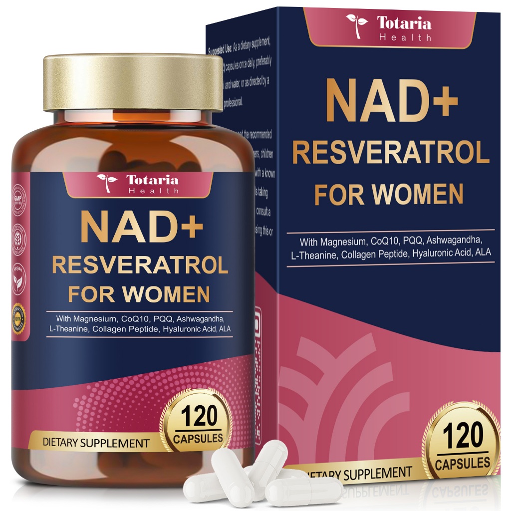 Totaria NAD+ Resveratrol สําหรับผู้หญิง - คอลลาเจน, CoQ10, PQQ Boost NAD+ ระดับ Nad Plus อาหารเสริมส