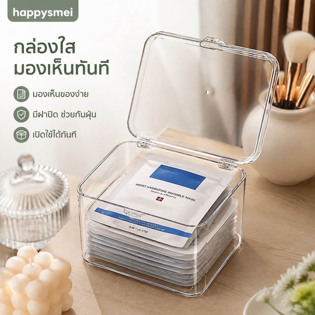 [กา] อะคริลิคตะกร้าเก็บของกระจุกกระจิกกันฝุ่นหน้ากากใบหน้าเรียงลําดับกล่องความจุขนาดใหญ่ใสกรณีโทรศัพท์ออแกไนเซอร์กล่อง[ไทย]
