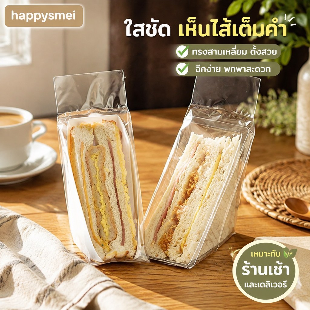 [GA] 100 ชิ้นแซนวิชห่อพิเศษทิ้งง่ายต่อการฉีกขาดสามเหลี่ยมโปร่งใสเค้กเบเกอรี่ขนมปังถุงป่า [TH]