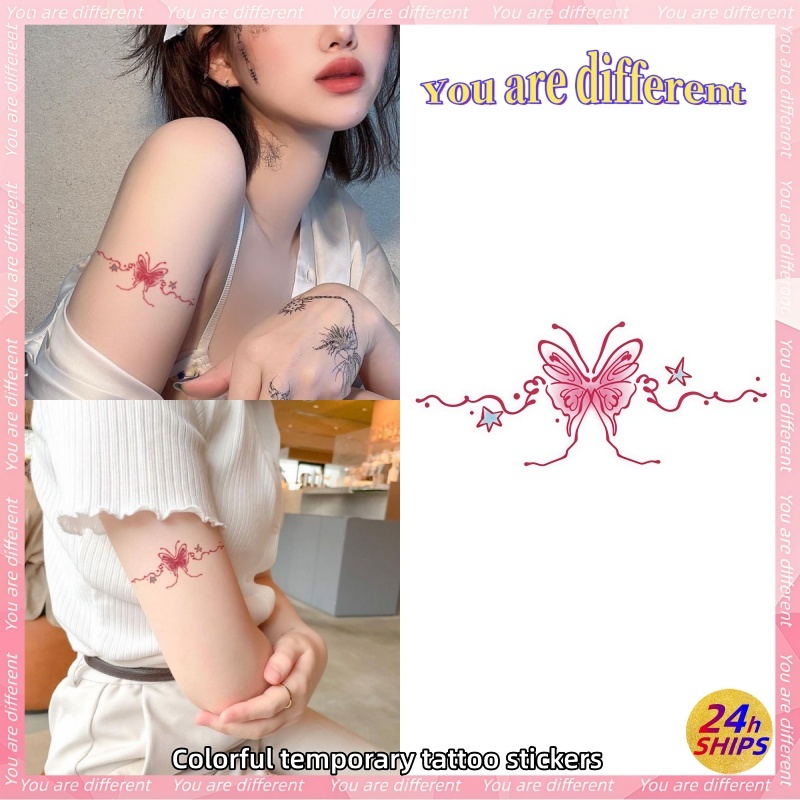สติกเกอร์รอยสักชั่วคราว กันน้ํา ลายโบว์ มีแขน