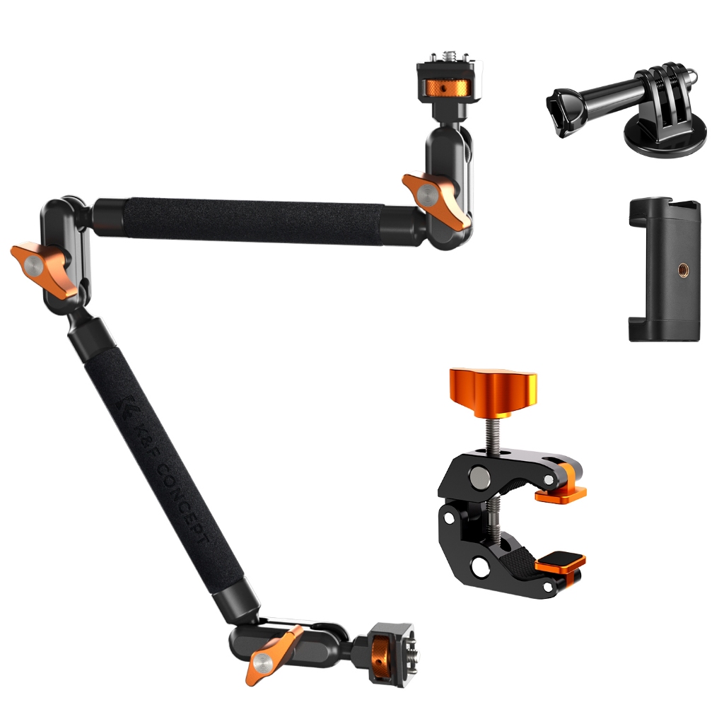 K&F Concept 22" Magic Arm พร้อม Super Clamp, 360° ขายึดกล้องแบบปรับได้พร้อมที่วางโทรศัพท์และอะแดปเตอร์ ลูกเบี้ยว การกระทํา โหลด 1 กก. สําหรับโทรศัพท์ กล้องแอคชั่น ไฟ นํา ไมโครโฟน