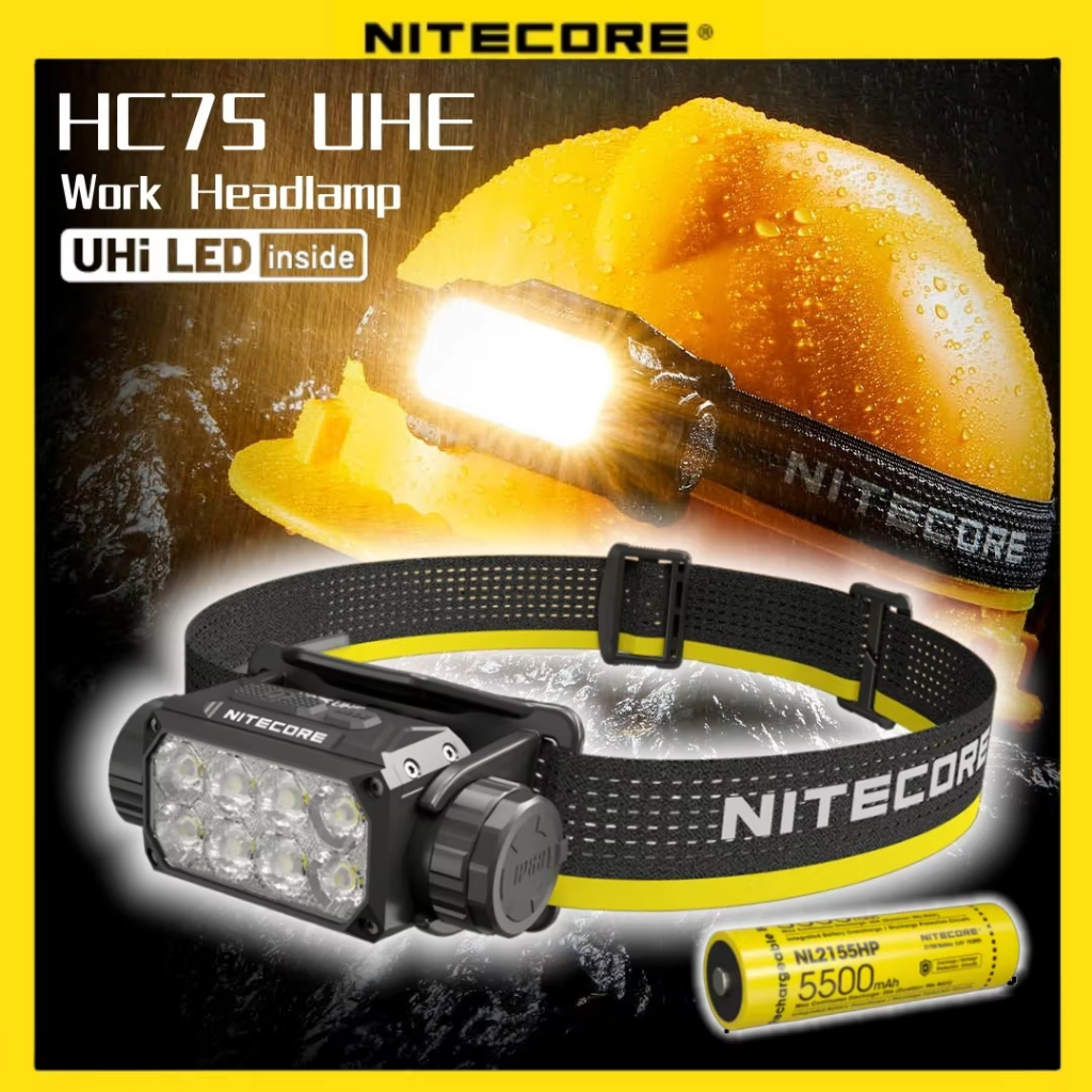 NITECORE HC75 UHE ไฟหน้าทํางานสปอตไลท์กลางแจ้ง Floodlight ไฟฉายสว่างน้ําหนักเบาหัวโคมไฟสําหรับทํางาน