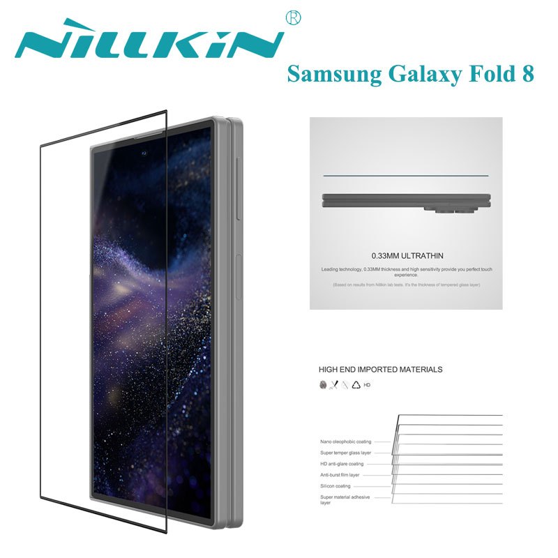 Nillkin สําหรับ Samsung Galaxy Z Fold 8 กระจกนิรภัยป้องกันหน้าจอ 9H ความแข็ง HD Ultra Thin Anti Burst 2.5D Arc Edge