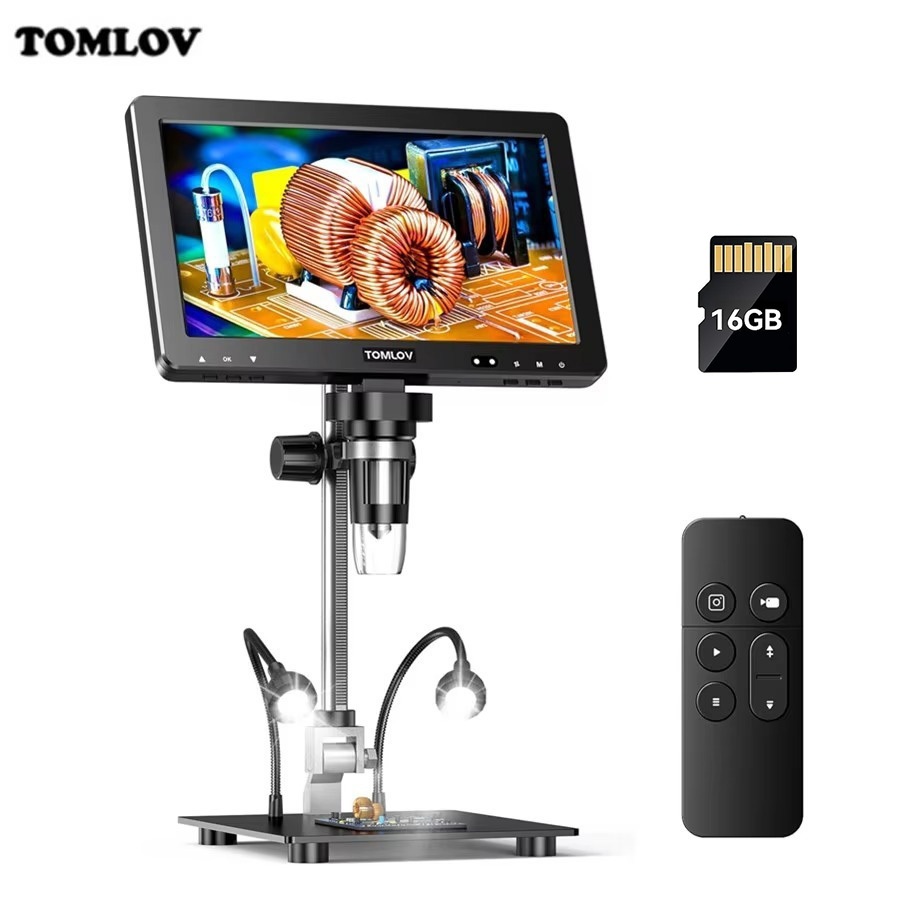 【🔥High performance🔥】TOMLOV DM9 Max HDMI กล้องจุลทรรศน์ดิจิตอล 10.1 "HD IPS เหรียญ Microscopio 1500X 