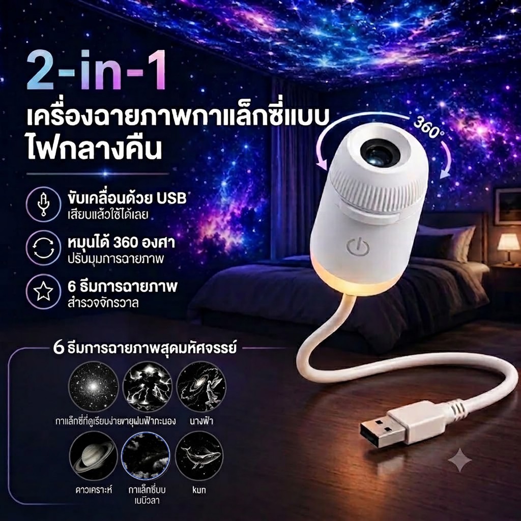 [ใหม่ 2026] เครื่องฉายดาว โคมไฟกลางคืน โคมไฟให้นมลูก โคมไฟ USB ถนอมสายตา ตกแต่งห้องนอนเด็ก ของขวัญ