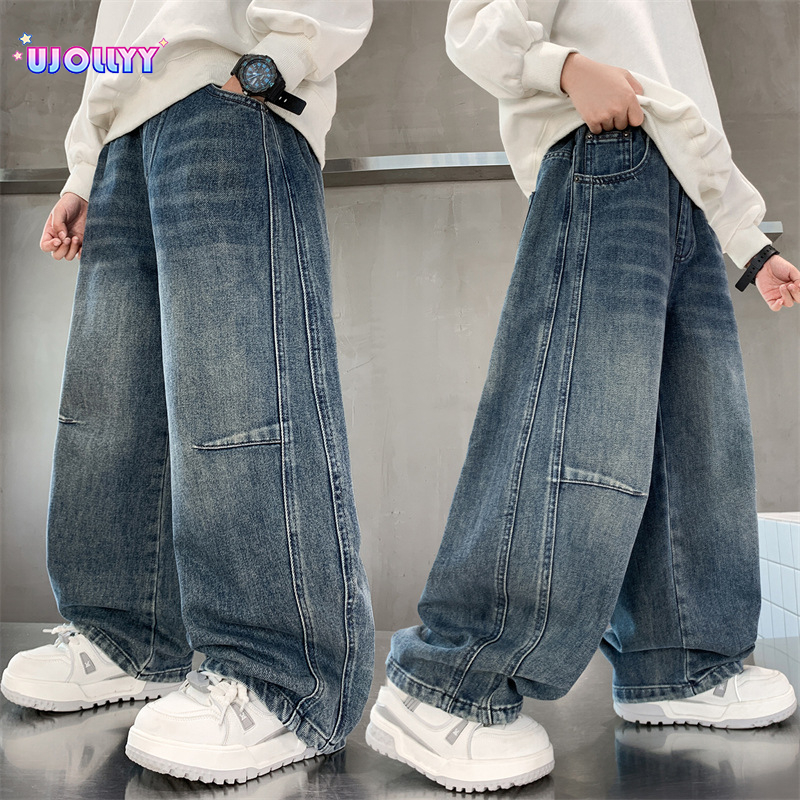 UJOLLYY กางเกงยีนส์เด็กผู้ชาย กางเกงเด็กผู้ชาย Jeans for Kids Boy ผ้าคุณภาพดี ระบายอากาศได้สะดวกสบาย เอวยางยืด แฟชั่นเกาหลี 130-160cm