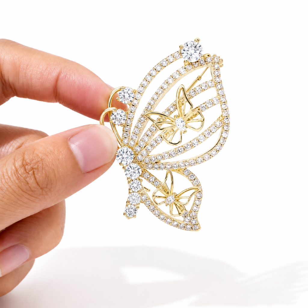 Openwork เข็มกลัดผีเสื้อคริสตัล Rhinestone เครื่องประดับแฟชั่นหรูหรา