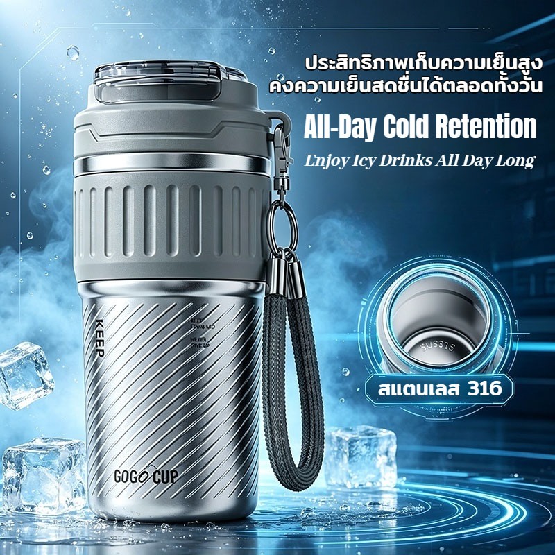 ขวดเก็บร้อนเก็บเย็นแก้วกาแฟ 500ML สแตนเลส316เกรดอาหาร ดีไซน์วินเทจสวยงาม มีหลอดดื่มและสายคล้อง พกพาง่าย สุญญากาศหลายชั้น ใช้ได้ทั้งในรถ ทำงาน และกลางแจ้ง ทุกเพศทุกวัย