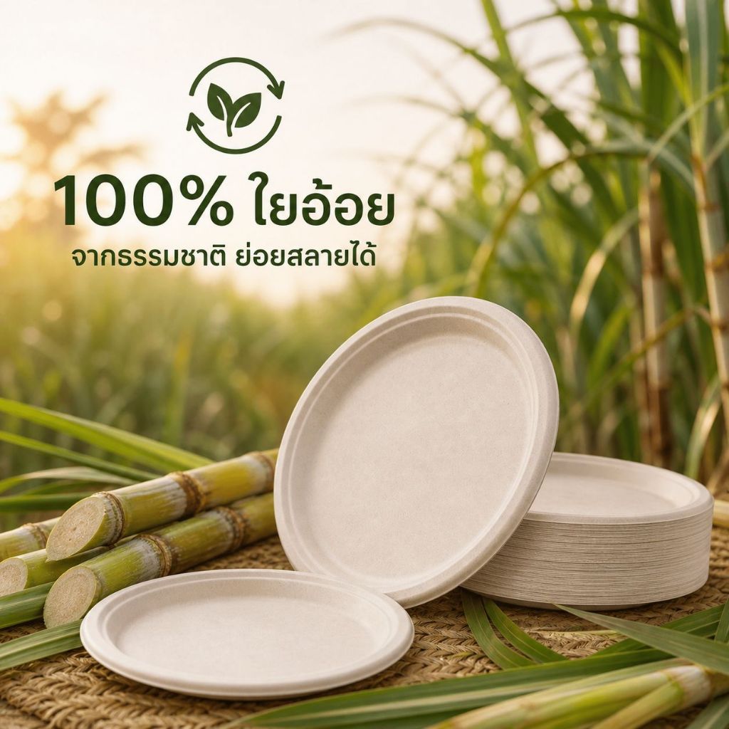 Joyful Ocean จานชานอ้อย 100% ย่อยสลายได้ จานทรงรีและจานทรงสี่เหลี่ยมใช้แล้วทิ้ง เกรดอาหาร หนาและทนทาน เป็นมิตรต่อสิ่งแวดล้อม เข้าไมโครเวฟและตู้เย็นได้