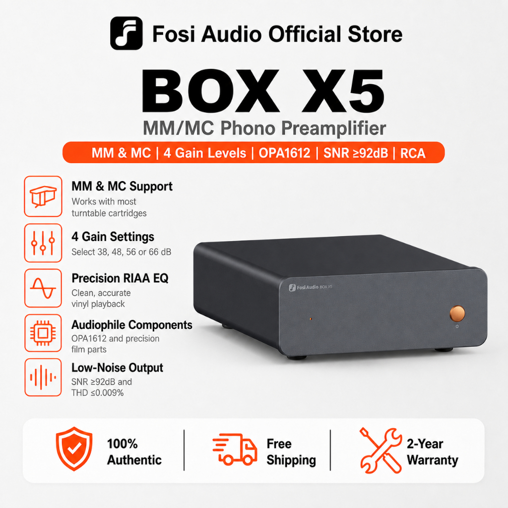 Fosi กล่องเสียง X5 Phono Preamp สําหรับแผ่นเสียง, HiFi MM/MC Preamplifier ปรับเพิ่ม 38/48/56/66dB, เ