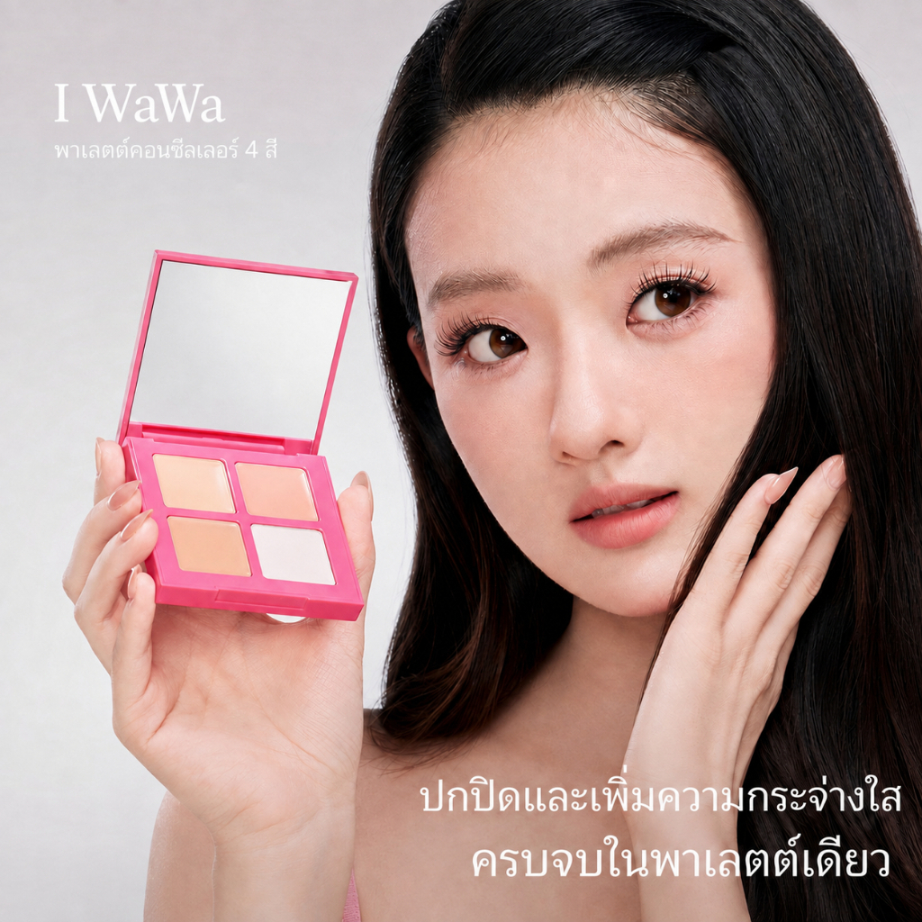 ไอวา จานสีคอนซีลเลอร์ฝ้า 4 สี พร้อมฟองน้ําฟรี การแก้ไขสี เน้นและคอนทัวร์ ปกปิดรอยคล้ําและรอยแผลเป็น
