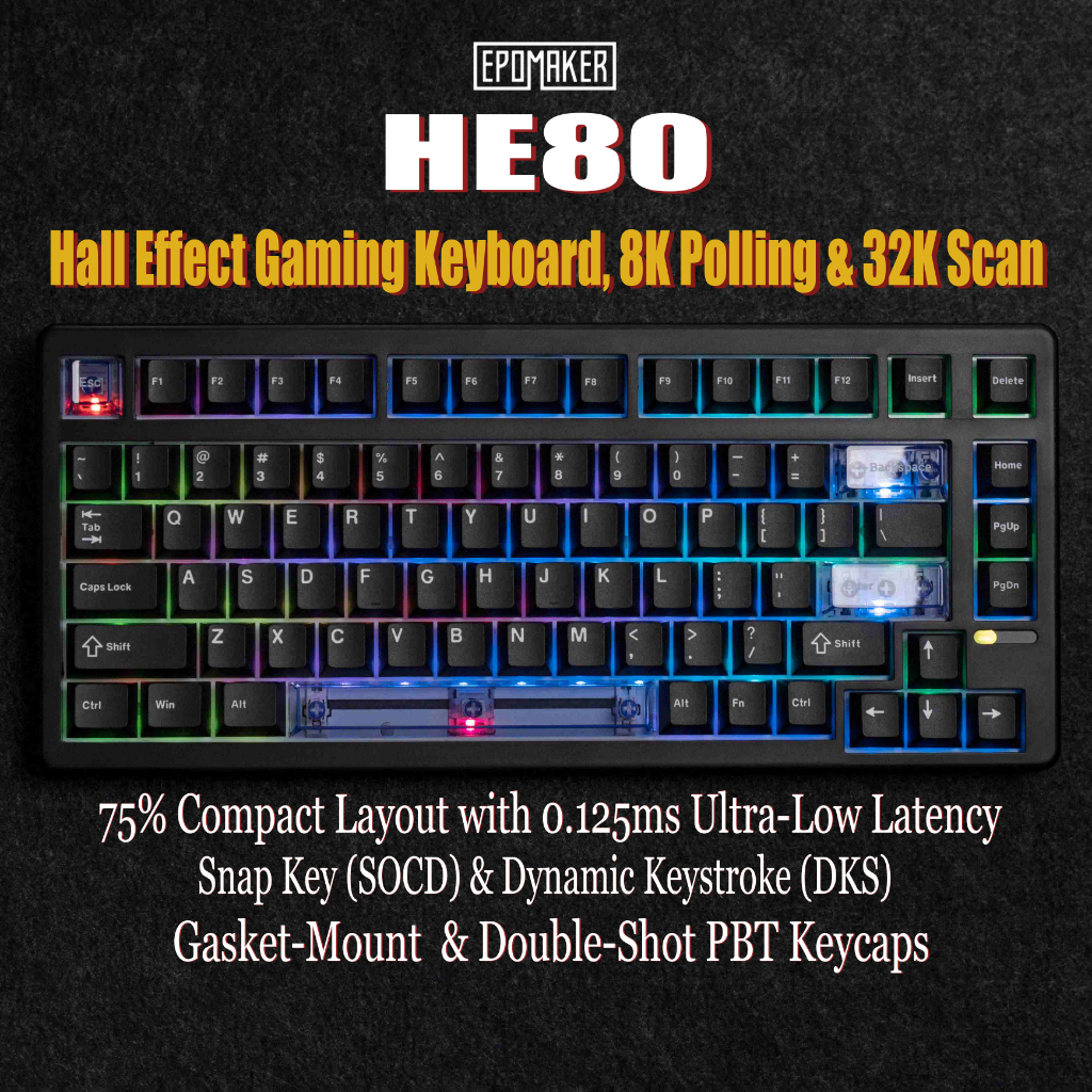 EPOMAKER HE80 Hall Effect Gaming Keyboard, Polling 8K & 32K Scan, ปะเก็นครีม, DKS, SOCD, Hot-Swappab