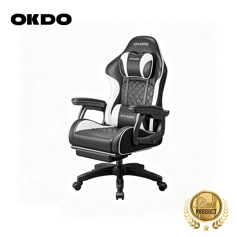 OKDO LY‑HERO เก้าอี้เกมมิ่ง เก้าอี้คอม เก้าอี้เอนนอนได้ 135° นั่งสบาย เก้าอี้คอม เก้าอี้สุขภาพ เบาะรองหลัง เบาะรองนั่งเพื่อสุขภาพ
