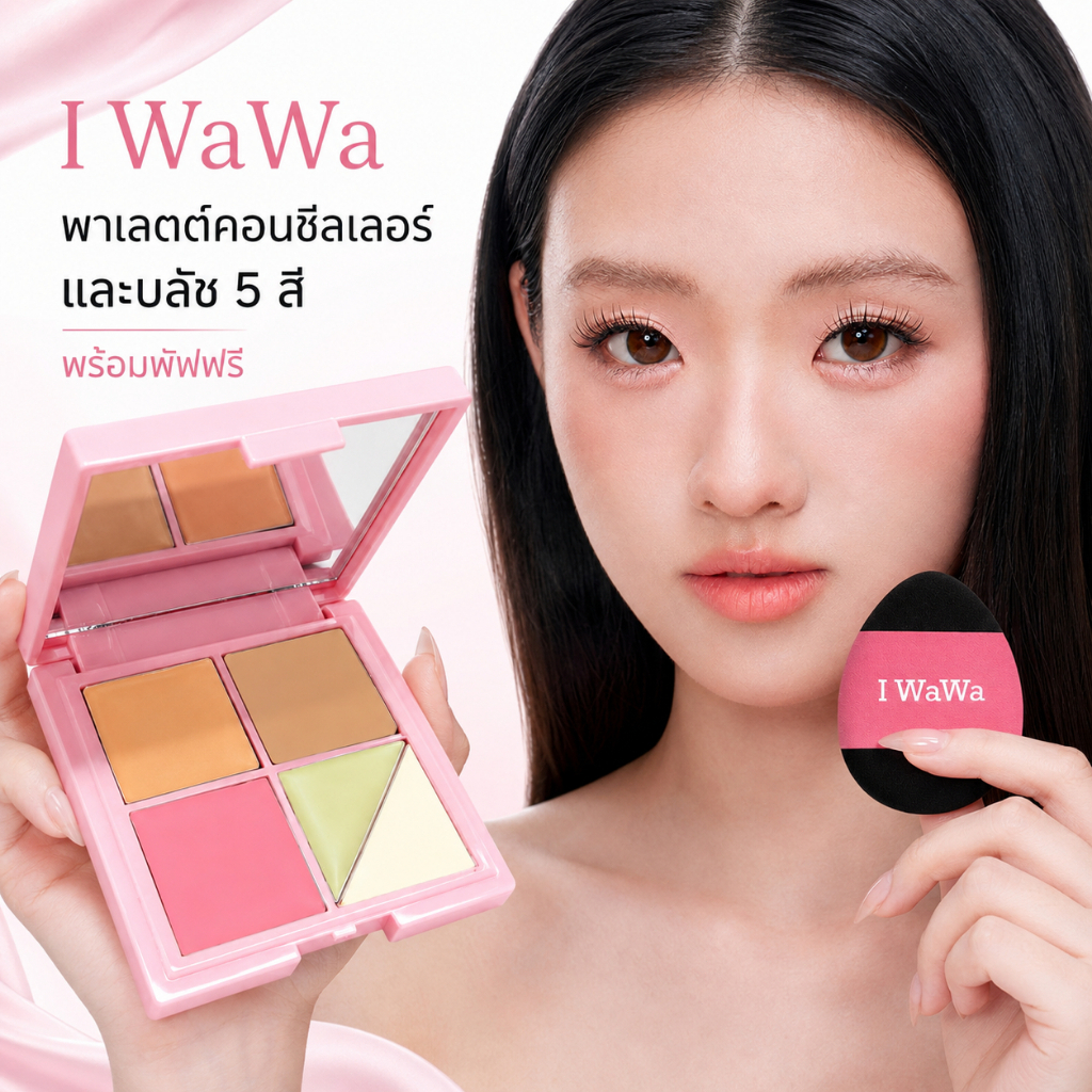 I WaWa คอนซีลเลอร์และบลัชออน 5 สี – อุปกรณ์แก้ไขสีอเนกประสงค์สําหรับความหมองคล้ําและรอยแดง | บลัชออนไบรท์เทนนิ่งน้ําหนักเบาและเป็นมิตรกับผู้เริ่มต้น