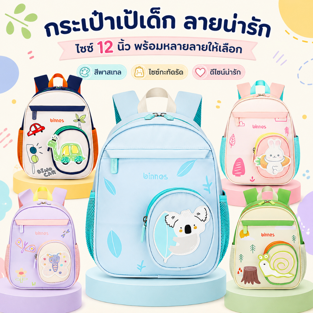 Sun Eight × Binnes حقيبة ظهر أطفال مطبوعة بجيوب شبكية — صورة 3