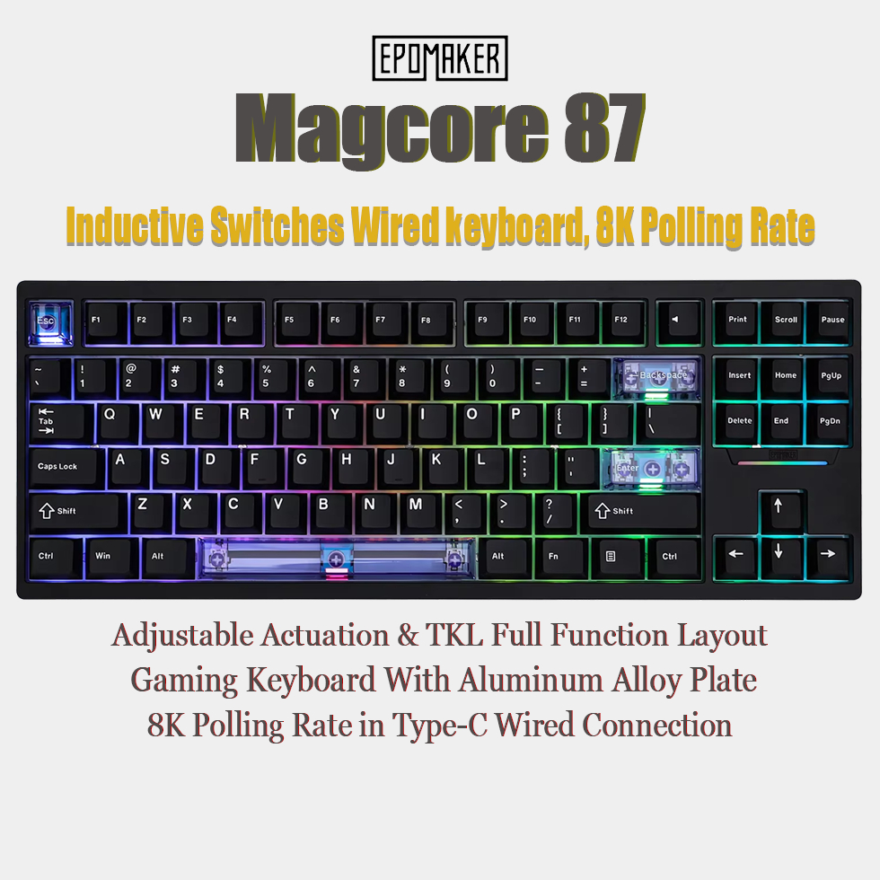 EPOMAKER Mechanical Keyboar Magcore 87 TKL ANSI Layout Hot-Swap ปะเก็นติดตั้งอลูมิเนียมแบบมีสายพร้อม