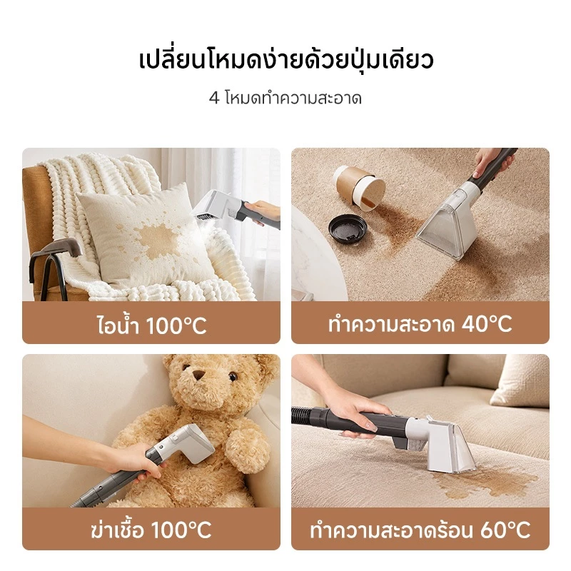 TJean  เครื่องทำความสะอาดพรม เบาะผ้า โซฟา เฟอร์นิเจอร์ผ้า โหมดทำความสะอาดด้วยไอน้ำฆ่าเชื้อ 4 in 1 thumbnail 4