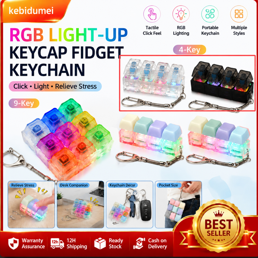 🔥สต็อกท้องถิ่น🔥 2 ชิ้น Creative 4/9 คีย์ Fidget Clicker พวงกุญแจ RGB Glow กด Light Smooth ปุ่มความเครียดบรรเทาของเล่น Macaron สี