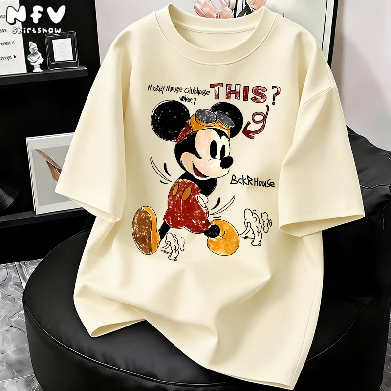 【จัดส่งตลอด 24 ชั่วโมง】NFV สไตล์เกาหลี Mickey Mouse เสื้อยืด Oversized สะดวกสบาย ระบายอากาศ ผ้าฝ้าย YG3354