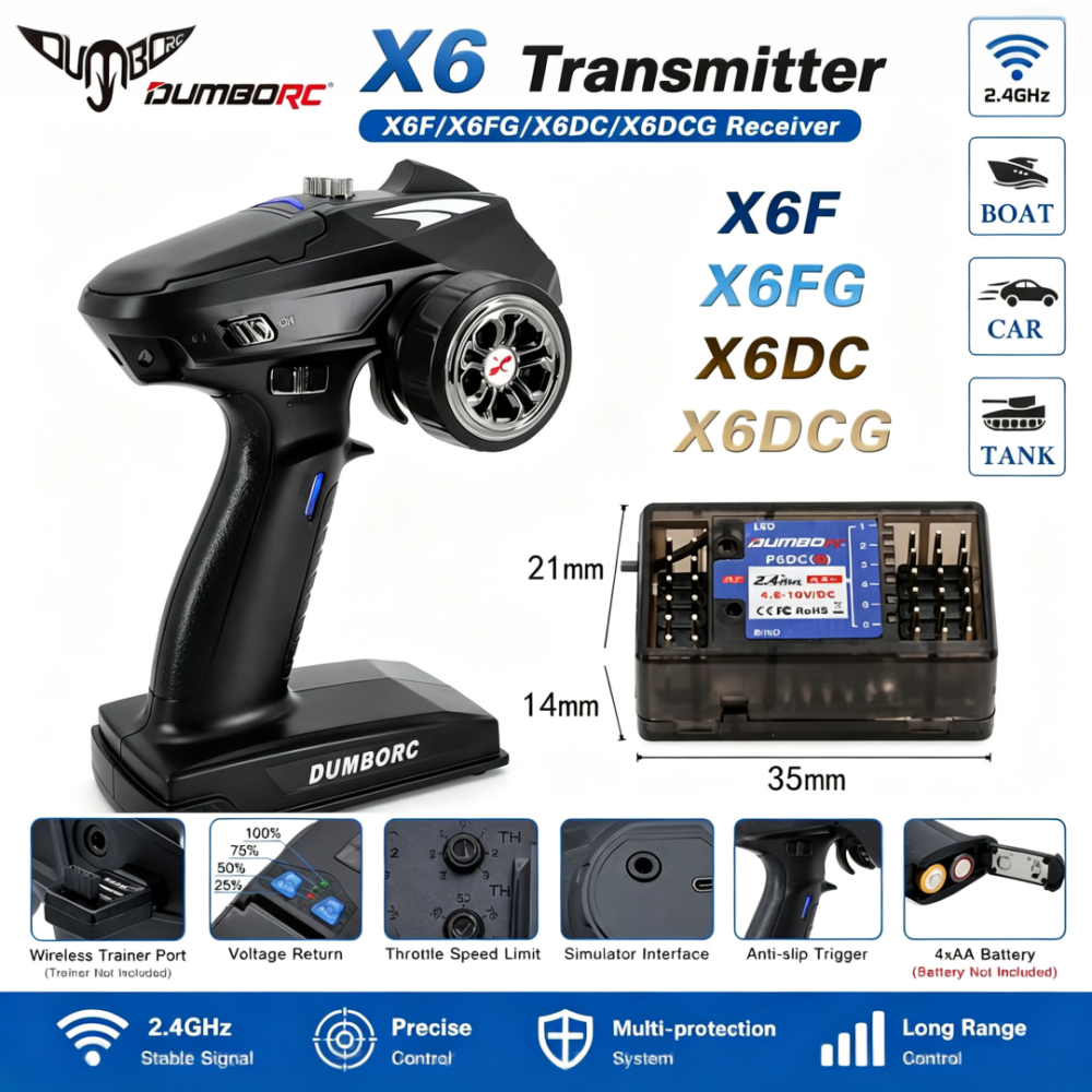 DumboRC X6 2.4G 6CH เครื่องส่งสัญญาณ X6F/X6FG/X6DC/X6DCG สําหรับ JJRC Q65 MN-90 Rc รถเรืออะไหล่