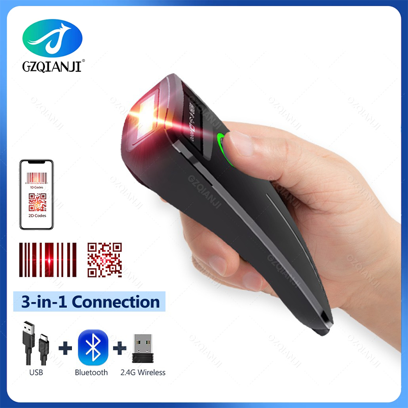 2D Barcode Scanner บลูทูธ 2.4G ไร้สาย 1D 2D QR Code Mini Handheld Reader IOS Android PC
