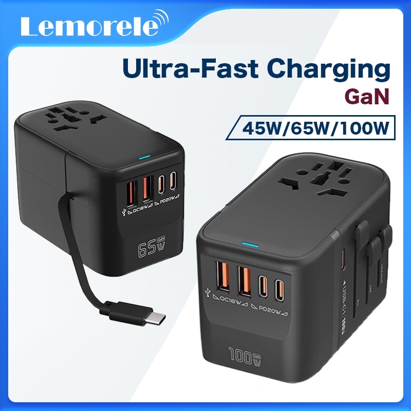 Lemorele Universal Travel Adapter GaN 45W/65W USB + Type C International Fast Charging Plug Charger