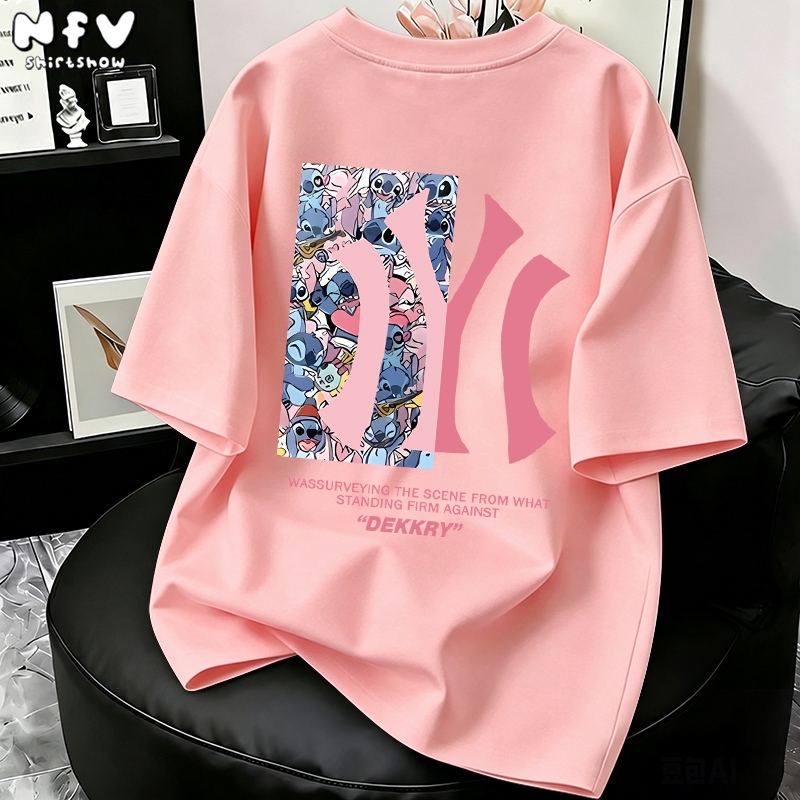 NFV เสื้อยืดแขนสั้น คอกลม สไตล์ig ผ้าฝ้าย100% สไตล์อเมริกัน องทรง แบบนิ่ม ใส่สบาย oversize YG1017