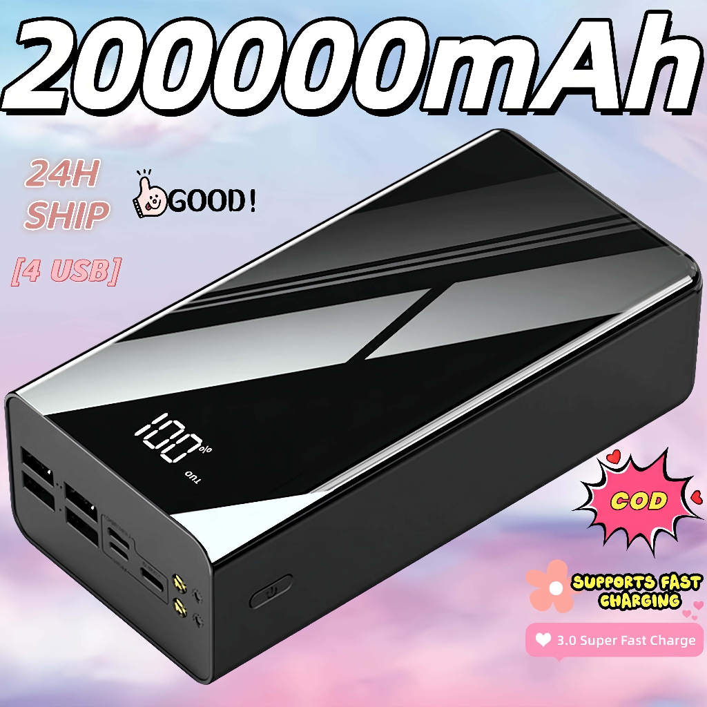 【 รับประกัน 5 ปี】200.000mAh สมาร์ทจอแสดงผลดิจิตอลไฟ นํา 3 อินพุต 4 เอาต์พุตชาร์จเร็วธนาคารพลังงาน Power Bank1