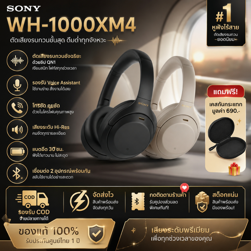 Sony WH-1000XM4 หูฟังครอบหูไร้สาย Bluetooth 5.0 ANC Noise Cancelling Hi-Res Audio LDAC Multipoint 30H Battery