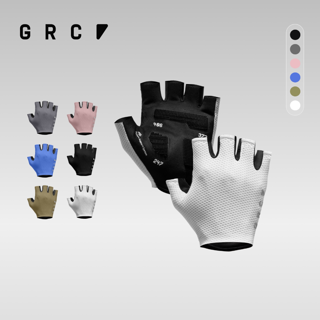 GRC เครื่องแต่งกายขี่จักรยาน Unisex Summer TECH ถุงมือขี่จักรยานครึ่งนิ้ว, ซิลิโคนดูดซับแรงกระแทก, ตาข่ายระบายอากาศสะท้อนแสงสําหรับจักรยานเสือหมอบ