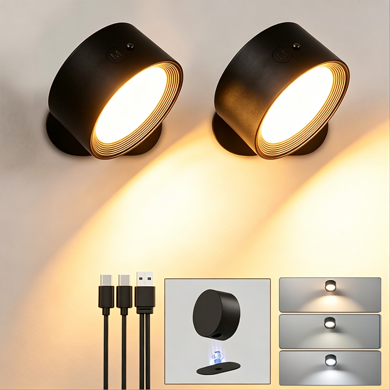 โคมไฟติดผนังแม่เหล็ก LED Wall Sconce โคมไฟติดผนังพร้อมแบตเตอรี่ชาร์จพอร์ต USB ไร้สายโคมไฟติดผนัง